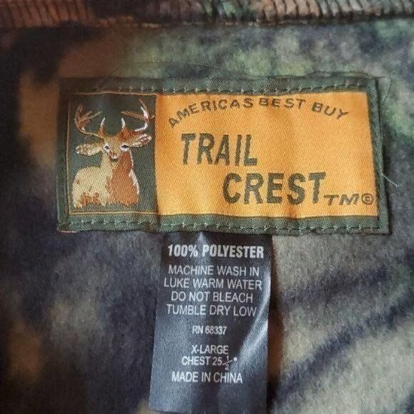 Trail Crest Highland Timber Embroidered Hunter Camouflage Fleece Zip Sz. XL Vest - Picture 8 of 10